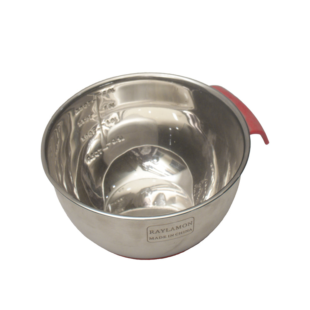 Stainless steel bowl with silicone handle