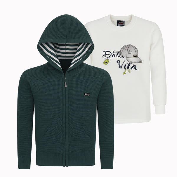 سويت شيرت اولادي شتوي توب وان كابتشو سوستة تريكو 2 قطعة موديل 211