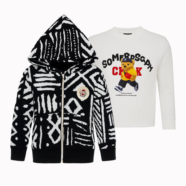 سويت شيرت اولادي شتوي توب وان كابتشو سوستة تريكو 2 قطعة موديل 204