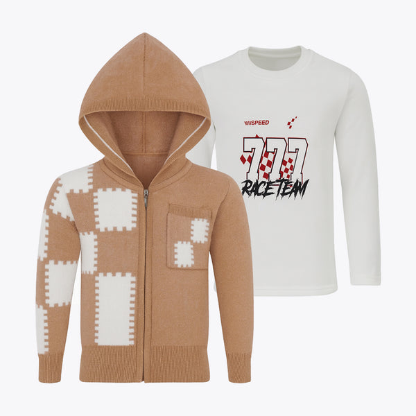 سويت شيرت اولادي شتوي توب وان راوند سوستة تريكو 2 قطعة موديل 225