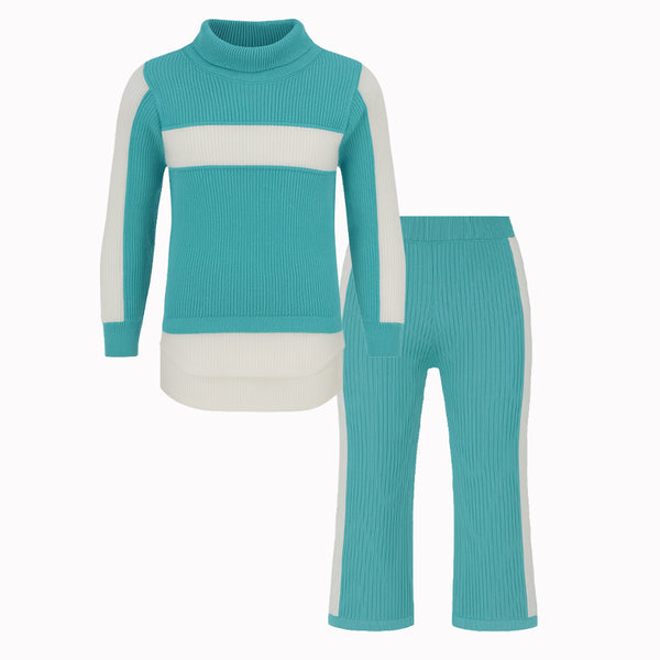 طقم بناتي شتوي توب وان تريكو راوند 3 قطعة موديل 403