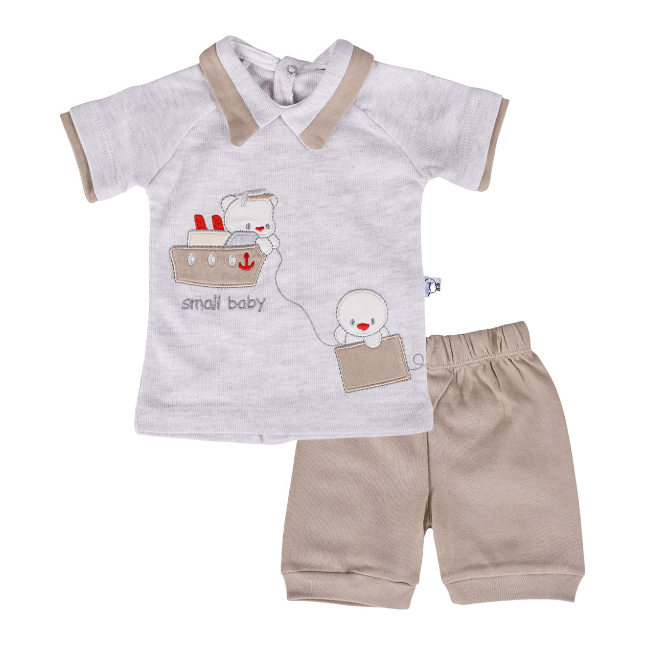 طقم بيبي صيفي قطن SMALL BABY شورت نص كم ياقة موديل 3117