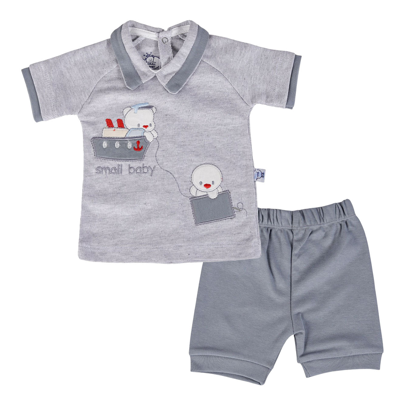 طقم بيبي صيفي قطن SMALL BABY شورت نص كم ياقة موديل 3117