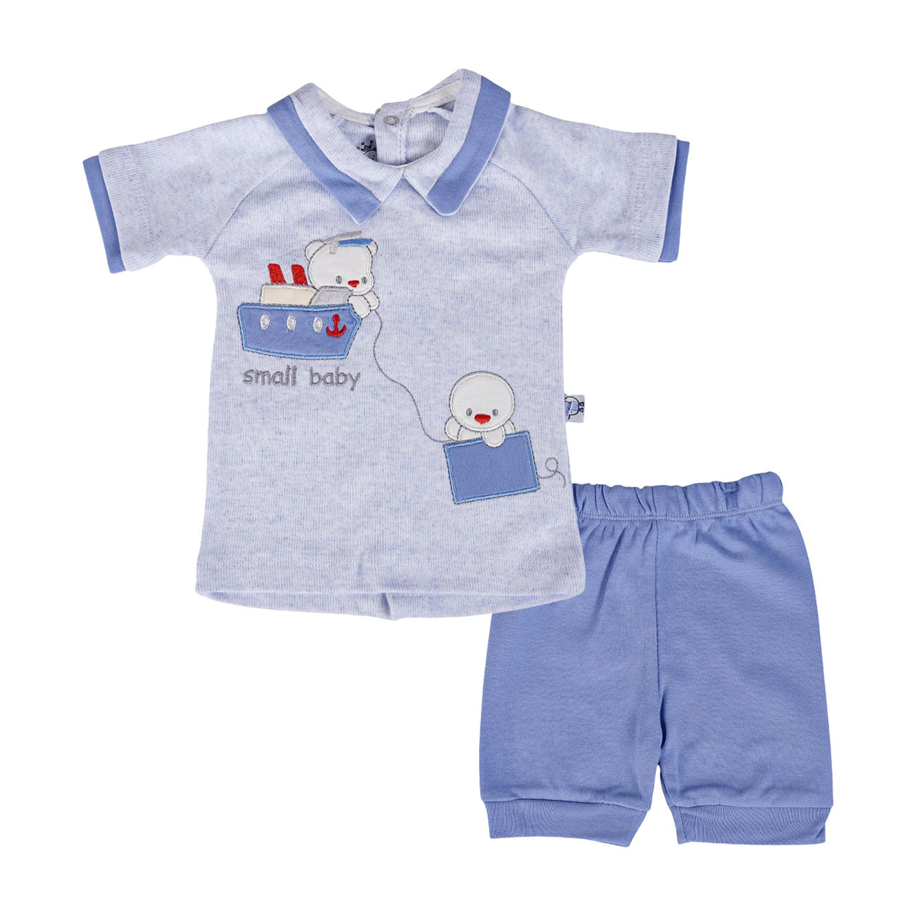 طقم بيبي صيفي قطن SMALL BABY شورت نص كم ياقة موديل 3117