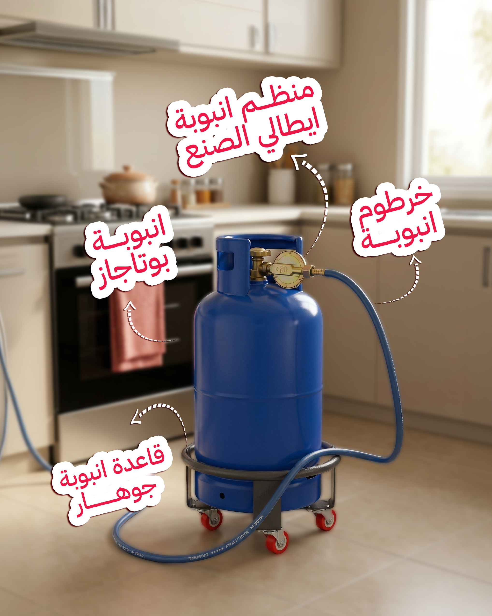انبوبة ومنظم وخرطوم و قاعدة انبوبة 