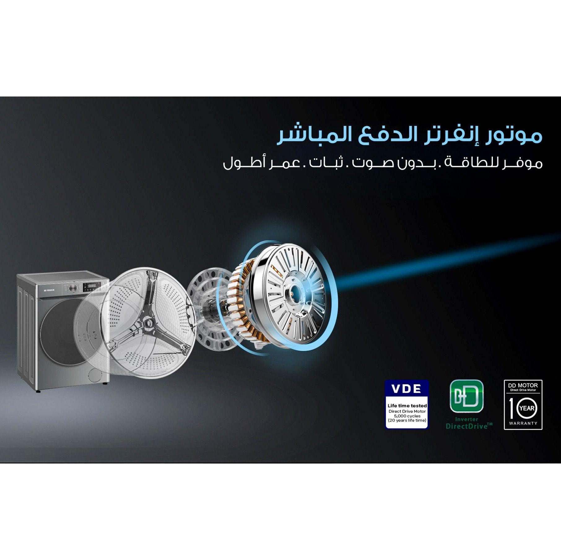 غسالة فريش اتوماتيك 8 كيلو انفرتر 1200 لفة موديل RPM-G2-OB 