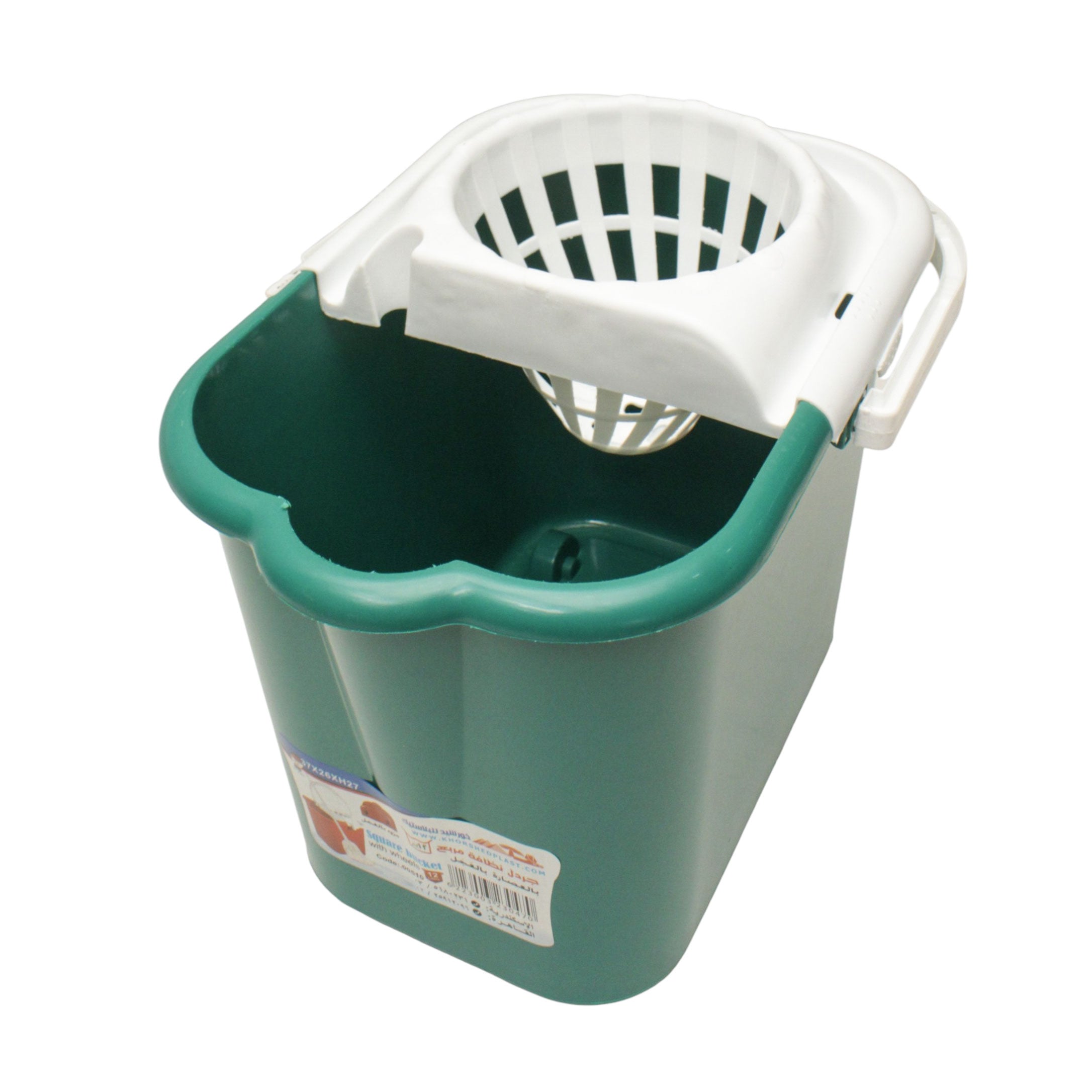 Square cleaning bucket with wringer and wheels