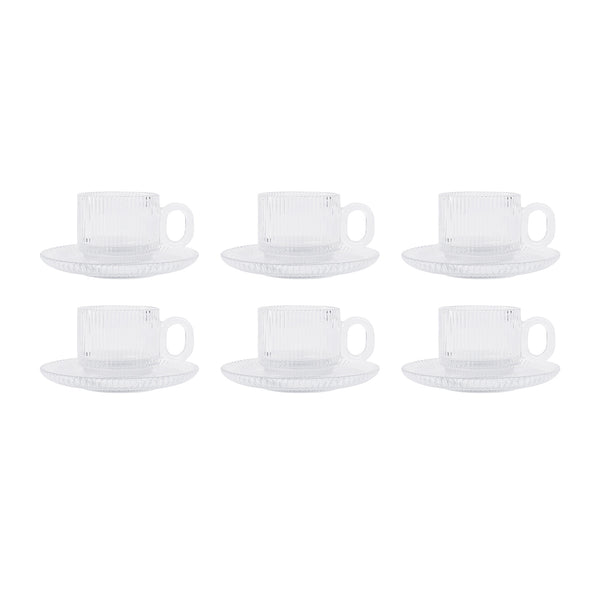 طقم مج قهوة زجاج YUYUAN بالطبق 12 قطعة موديل 18635