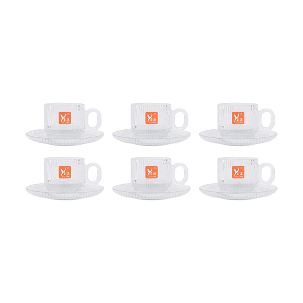 طقم مج شاي زجاج YUYUAN بالطبق 12 قطعة موديل 18636