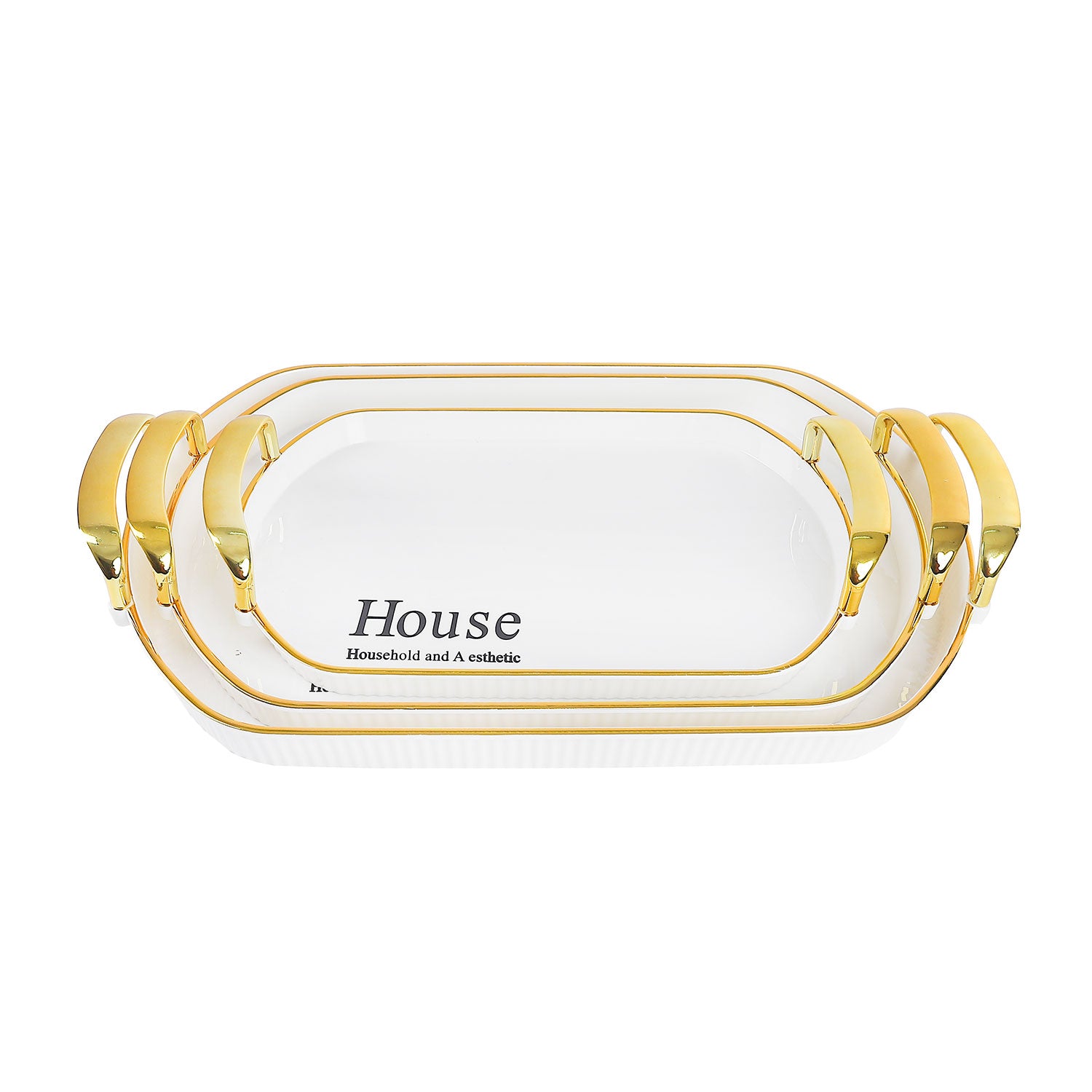 طقم صينية HOUSE مستطيل مقبض دهبي موديل 1639 