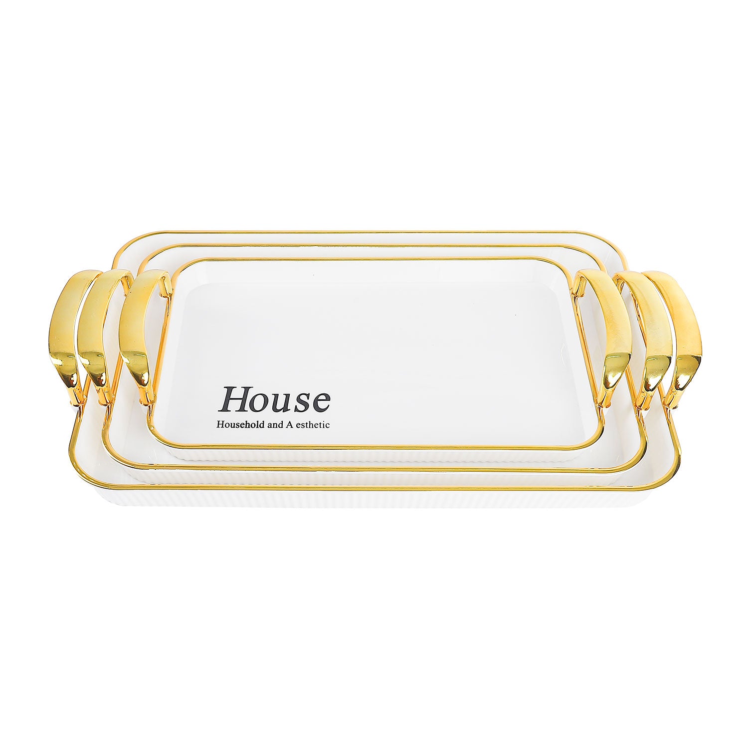 طقم صينية HOUSE مستطيل مقبض دهبي موديل 1639 