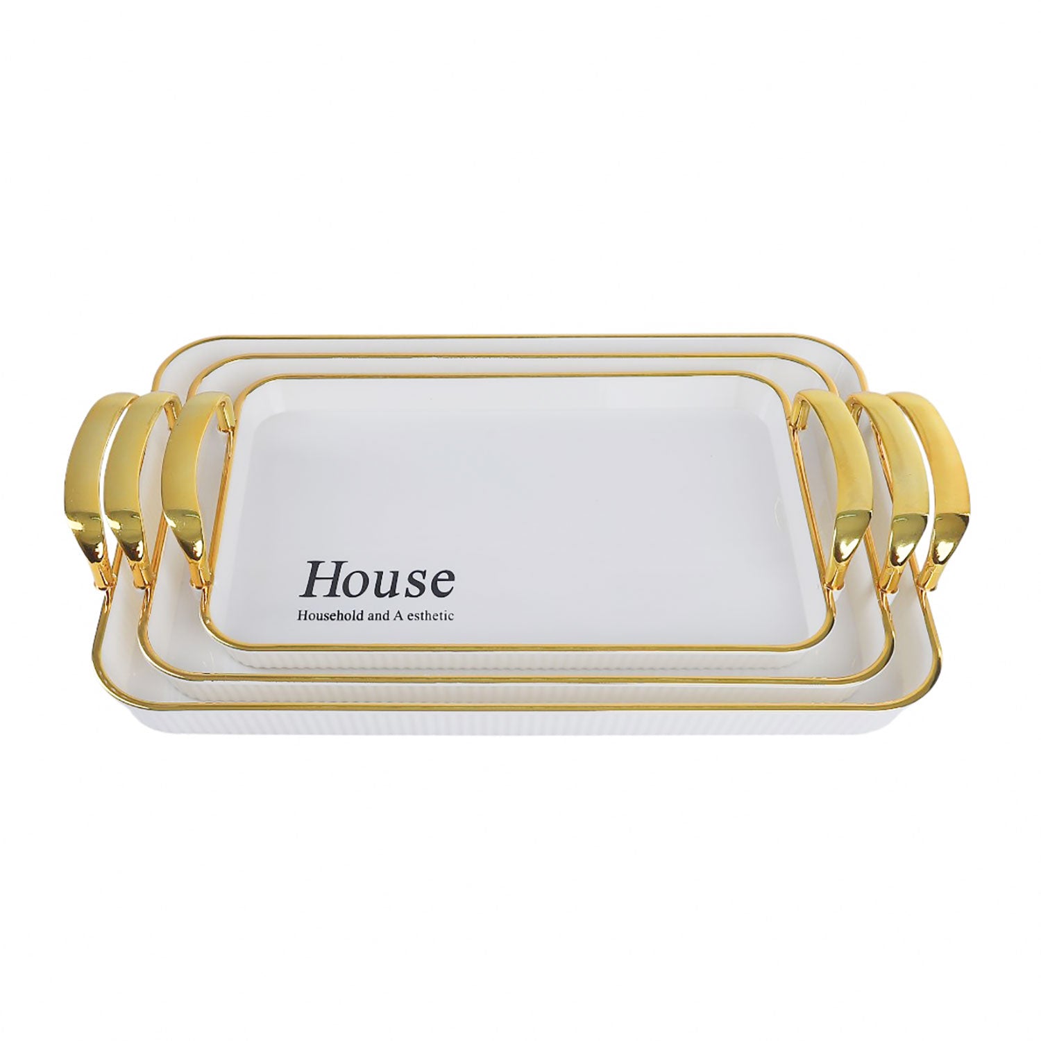 طقم صينية HOUSE مستطيل مقبض دهبي موديل 1639 