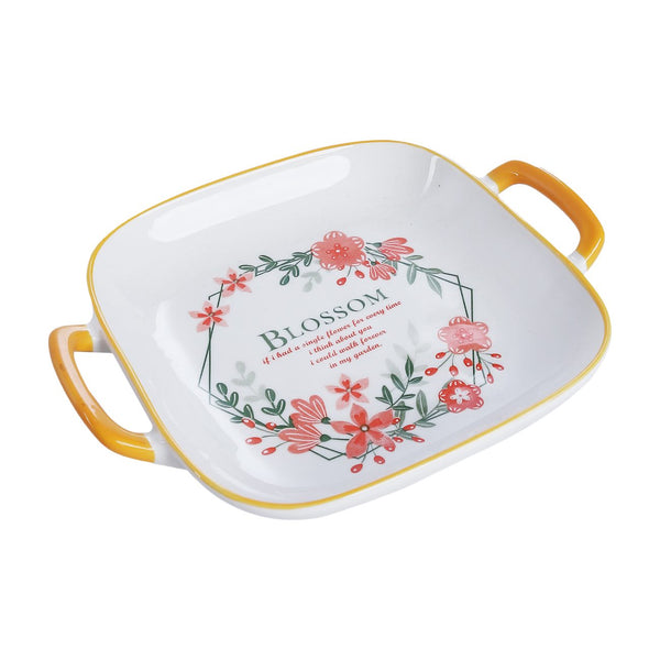 Square porcelain plate with two hands