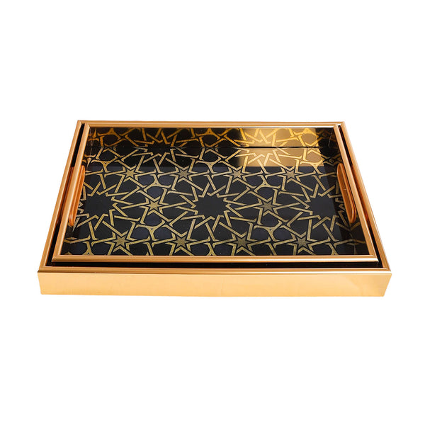 طقم صينية زجاج اطار معدن دهبي موديل 431