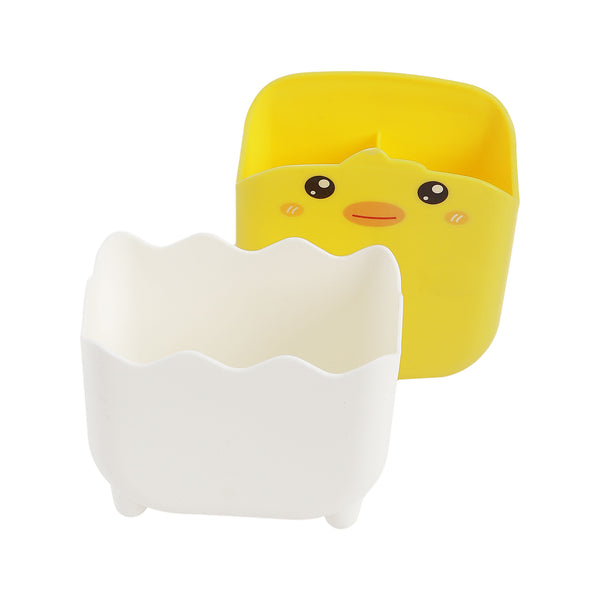 Yellow and white duck plastic brush holder