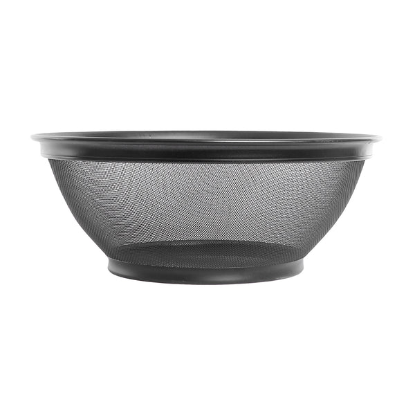 Large round black plated stainless steel strainer