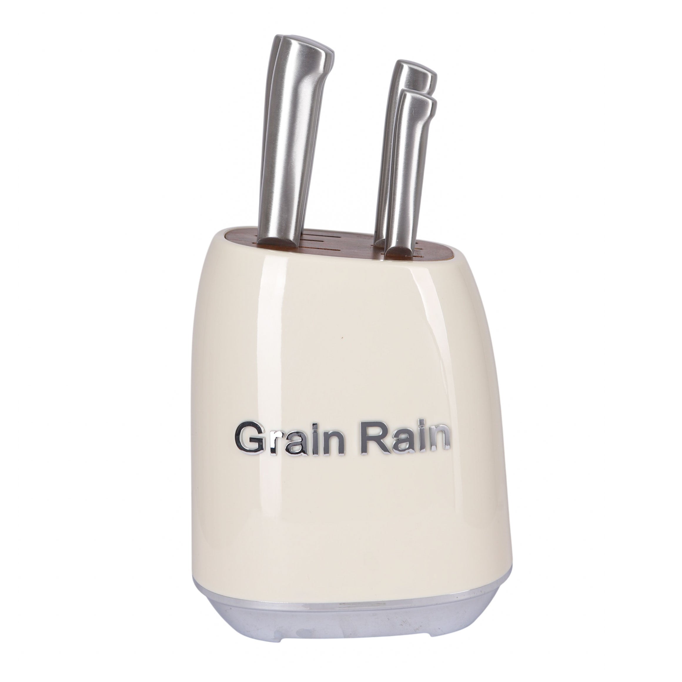 طقم سكينة مطبخ GRAIN RAIN استانلس + استاند موديل 19558-702 - اوف وايت 