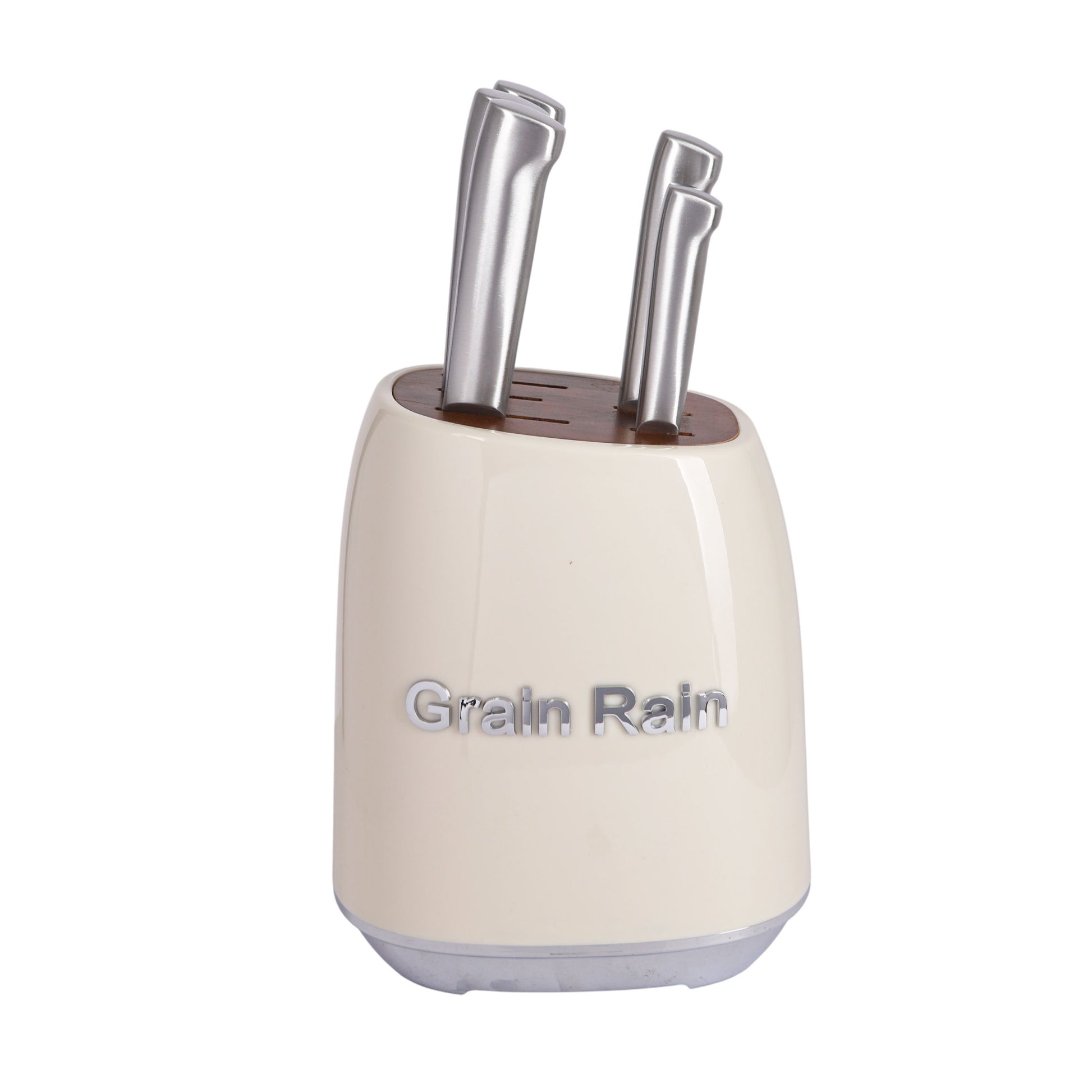 طقم سكينة مطبخ GRAIN RAIN استانلس + استاند موديل 19558-702 - اوف وايت 