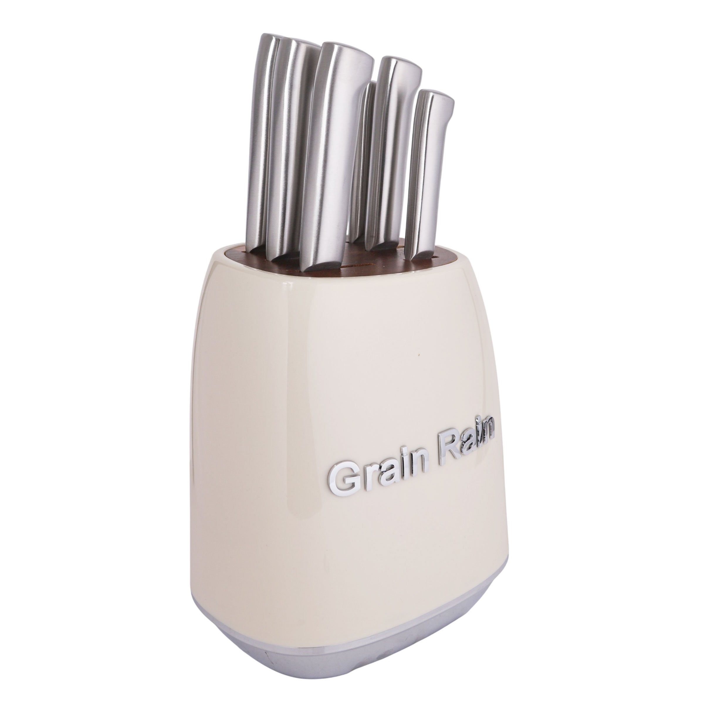 طقم سكينة مطبخ GRAIN RAIN استانلس + استاند موديل 19558-702 - اوف وايت 