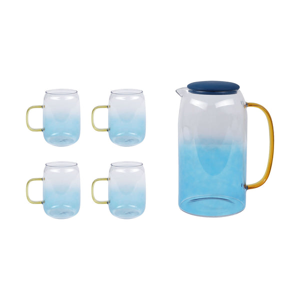 Pyrex jug with lid + 4 Pyrex mugs, model 457