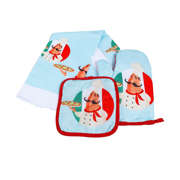 Chef gloves + mask + towel 3 pieces, model 12911
