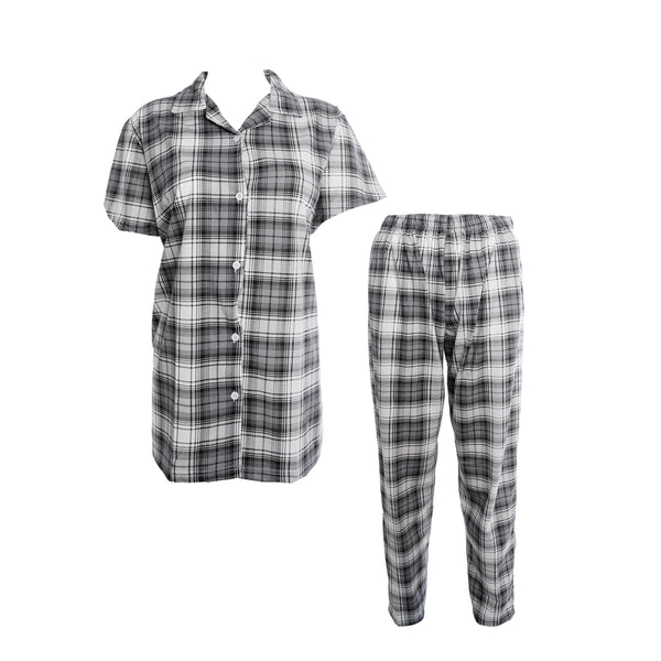 Women's summer cotton pajamas, Caesar, half-sleeved, plain check, model 409