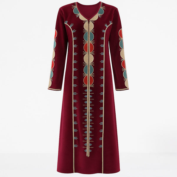 جلابية حريمي شتوي قطيفة كيوتا تطريز عادي موديل 6017