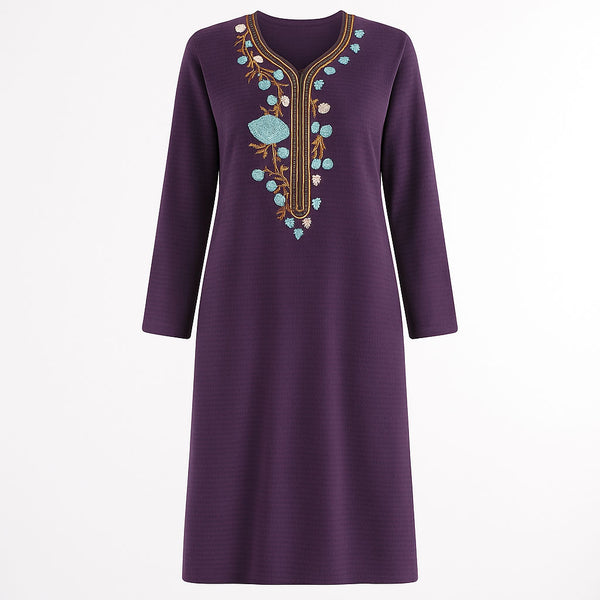 جلابية حريمي شتوي قطيفة كيوتا تطريز عادي موديل 6015