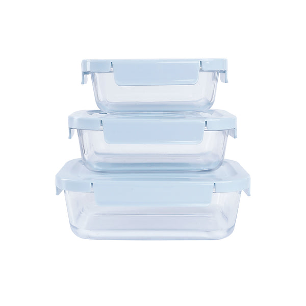 طقم ثلاجة زجاج 3 قطعة مستطيل غطاء جوان موديل 12991