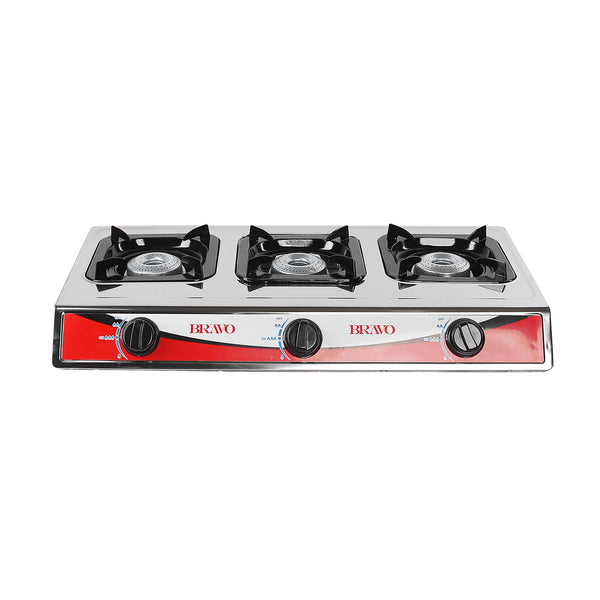 مسطح غاز برافو 3 شعلة ستانلس موديل BR-T19-SB