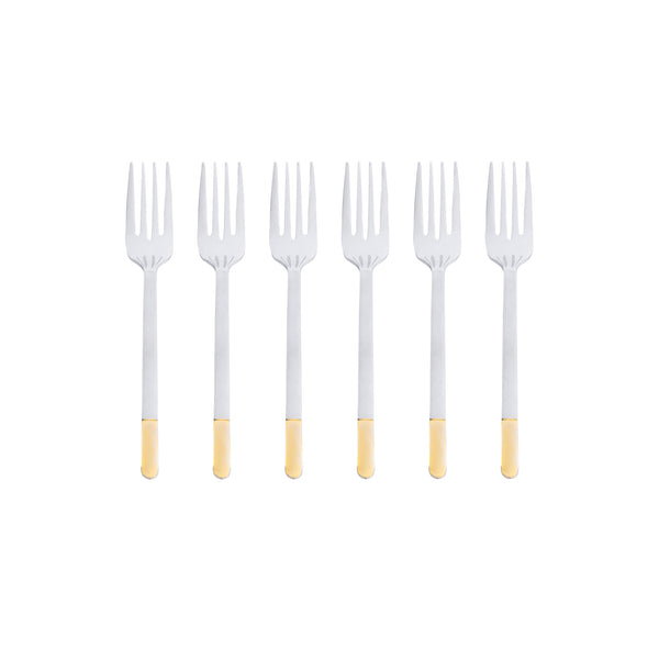 6-piece cake fork set, plain gold print, 955-4