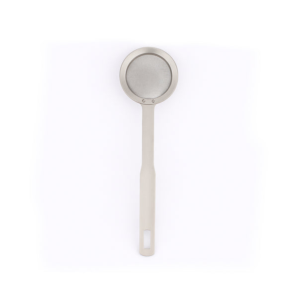 Small long-handled stainless steel strainer