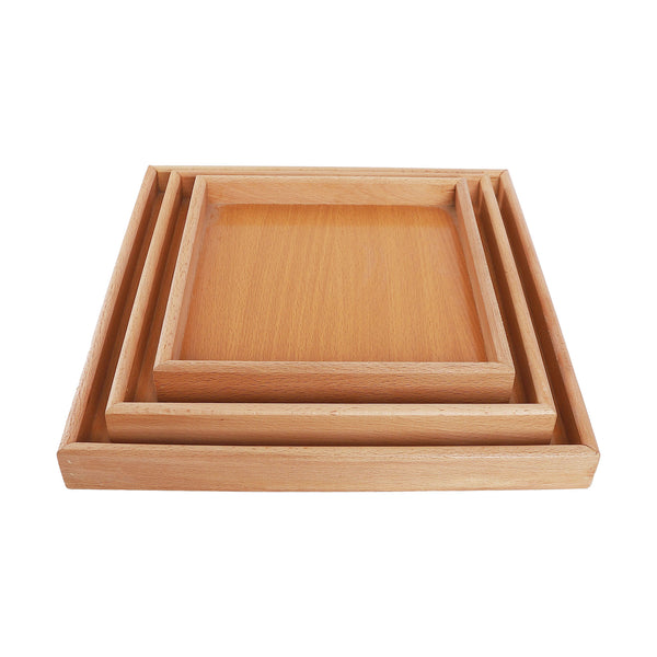 3-piece square beech wood tray set