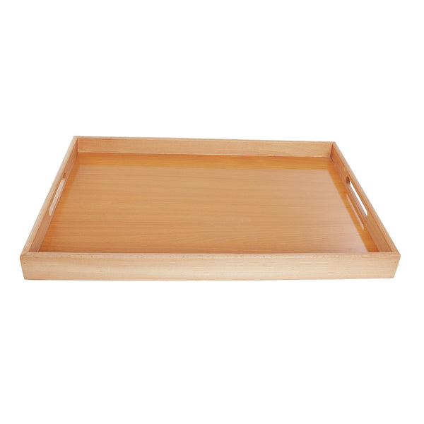Rectangular beech wood tray with handle, size 1