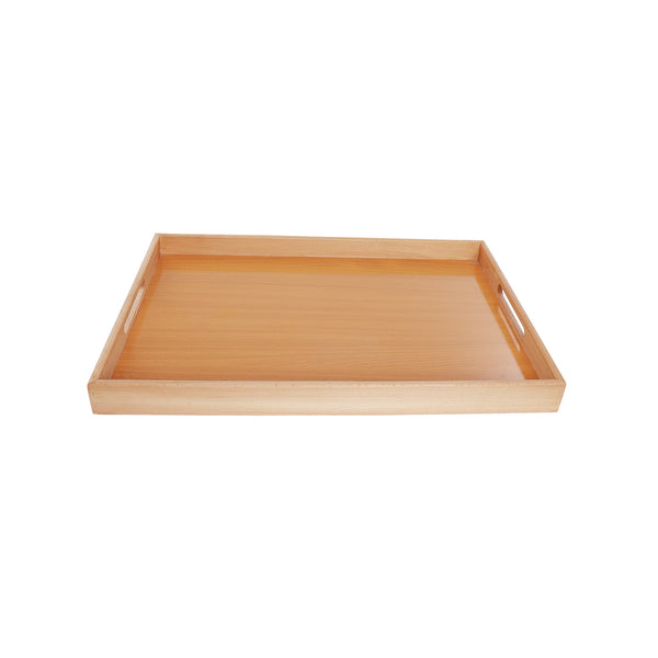 Rectangular beech wood tray with handle, size 2