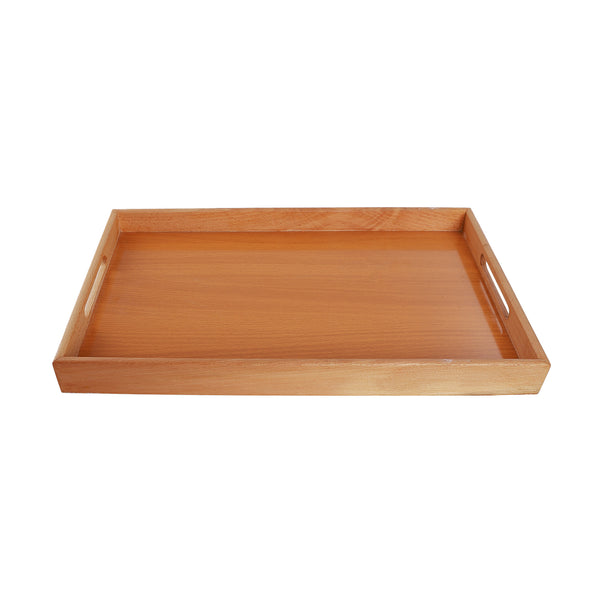Rectangular beech wood tray with handle, size 3