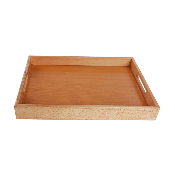 Rectangular beech wood tray with handle, size 4