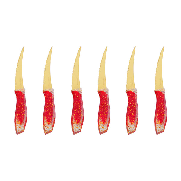 6-piece knife set, gold-plated, acrylic handle