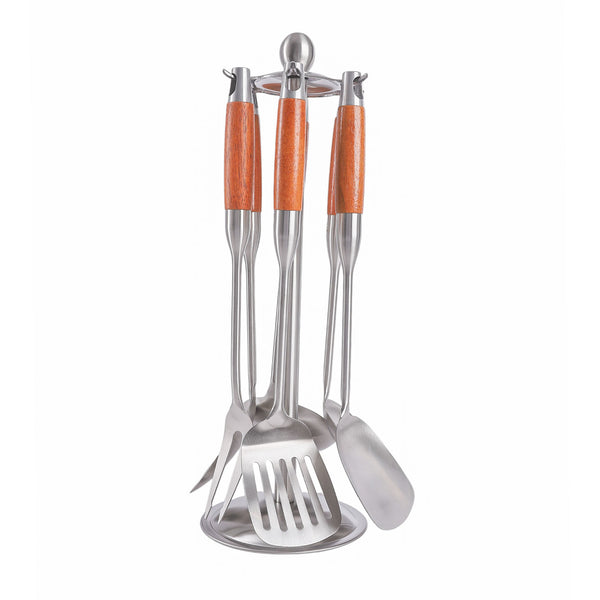 طقم توزيع استانلس يد خشب 7 قطع