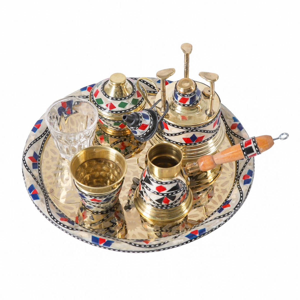 طقم سبرتاية + كنكة + صينية + 2 كوب دهبي مزخرف 7 قطع 