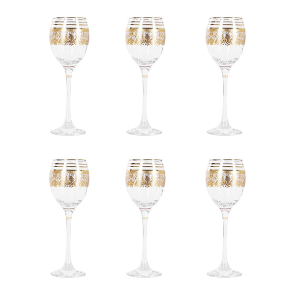 Al Fanar Empress Glass Cup Set, Gilded Ribbon, 6 Pieces, Model 1132