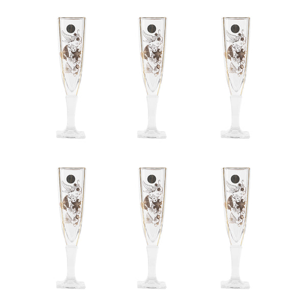Al Fanar Arezzo Glass Cup Set, Butterfly Lines Decal, 6 Pieces, Model 4777