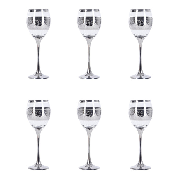 Al Fanar Empress Platinum Random Crinkle Glass Set, 6 Pieces, Model 2079