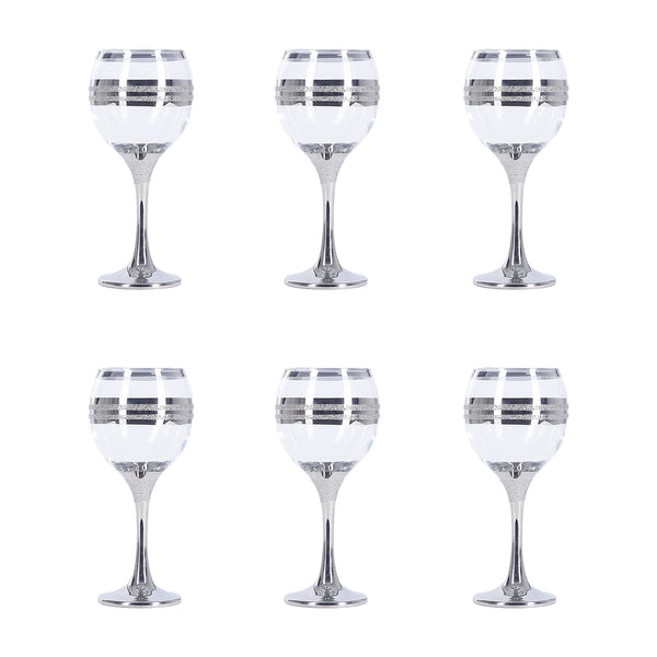 Al Fanar Stretch Platinum Glass Cup Set with Crinkle Strips, 6 Pieces, Model 2027