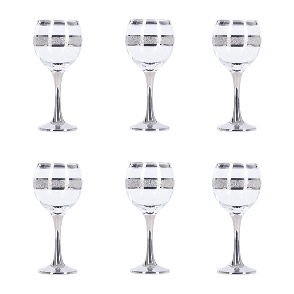 Al Fanar Glass Set, Platinum Stretch, Crinkle Stripe, 6 Pieces, Model 4637