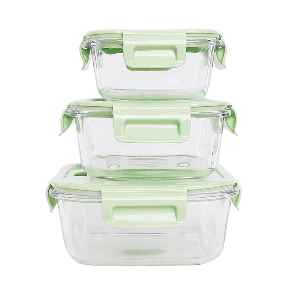 3-Piece Glass Refrigerator Food Container Set with Lid, Square, Model 159