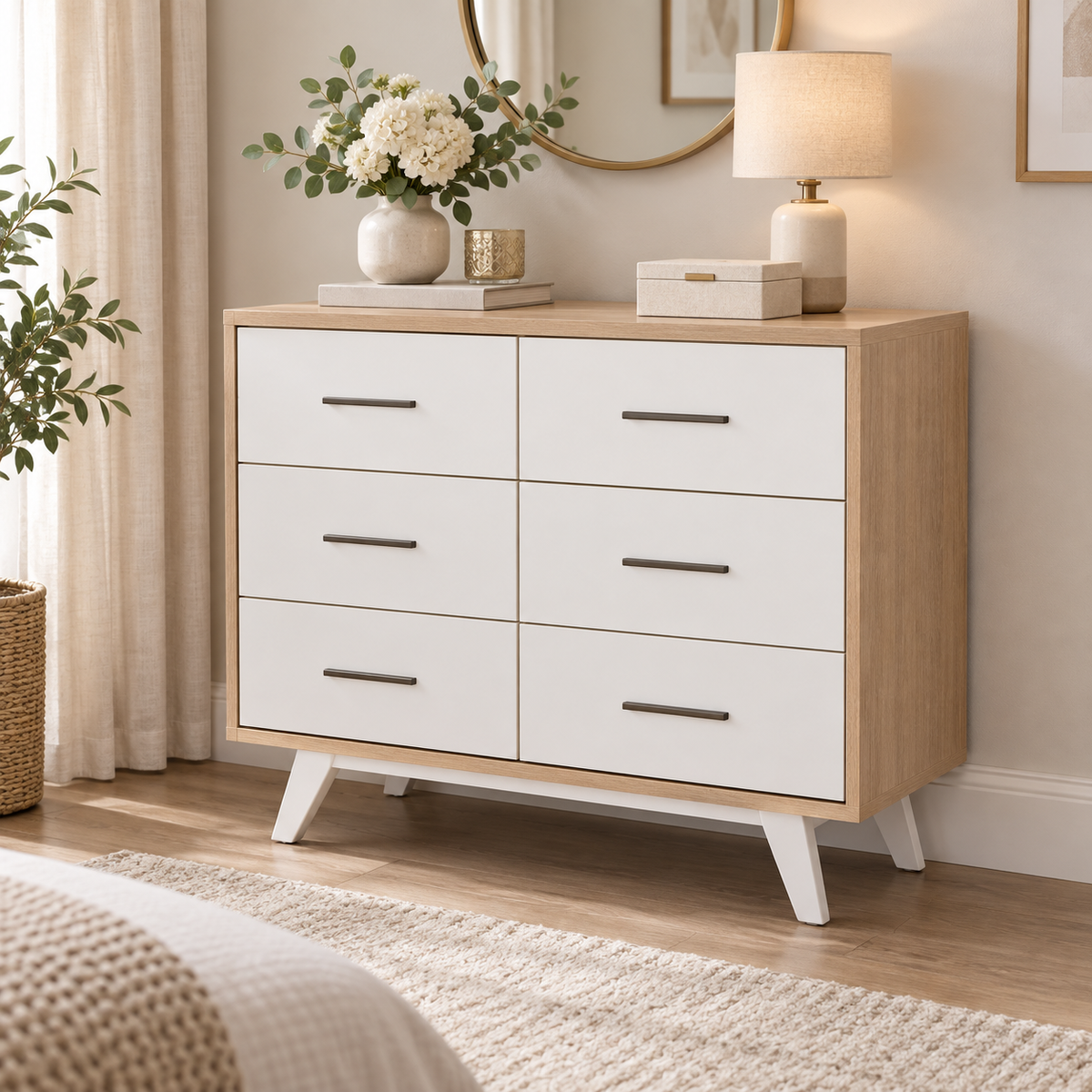 وحدة أدراج MDF 6 أدراج بيچ وأبيض - 100×80×40 سم