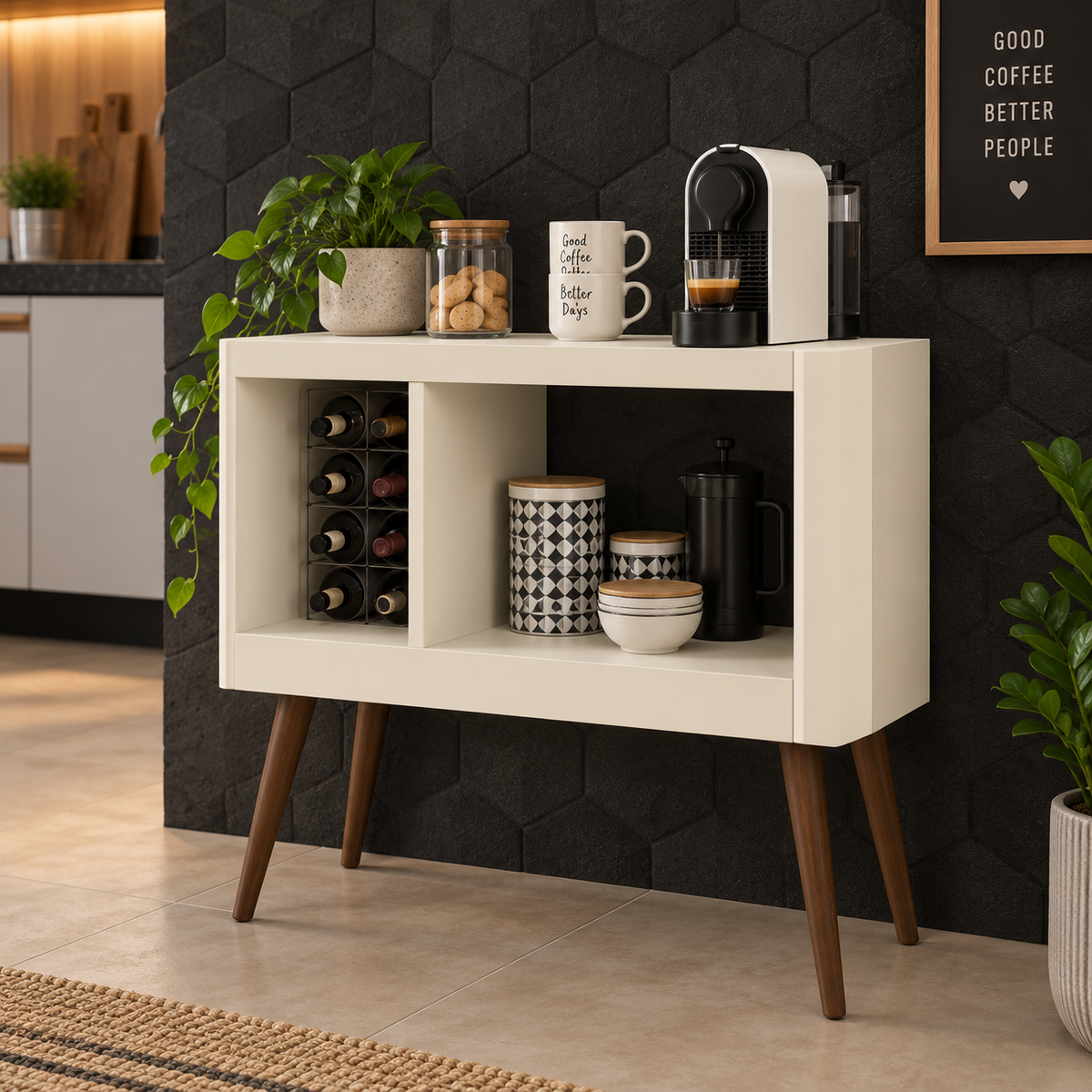ركن قهوة MDF أبيض وبني - 80×30×80 سم - التوحيد والنور