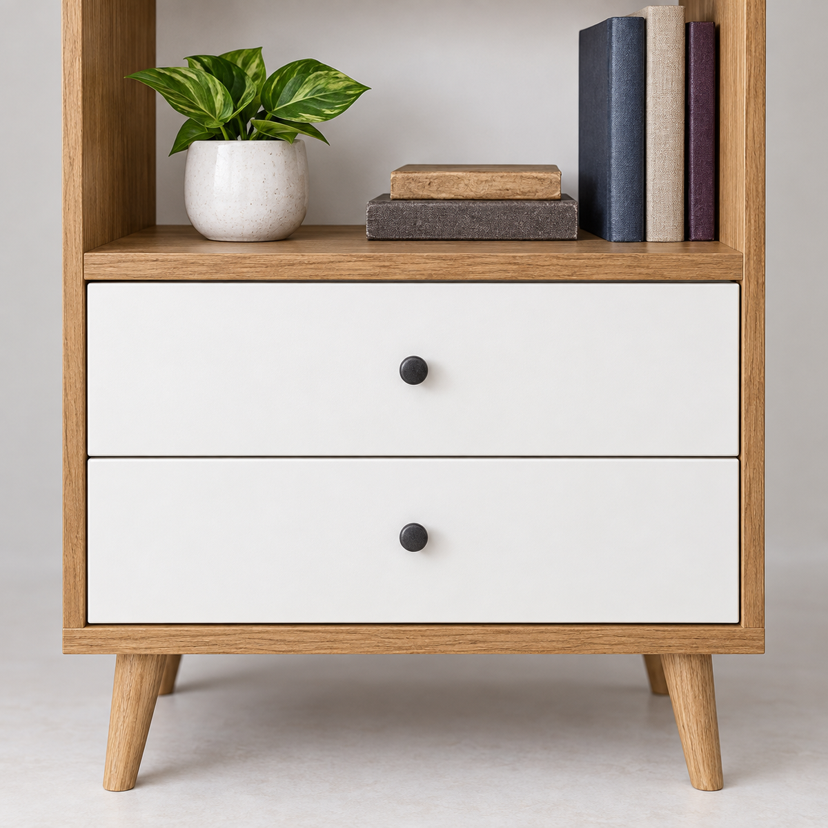 وحدة كتب MDF أبيض وبيچ - 180×60×30 سم