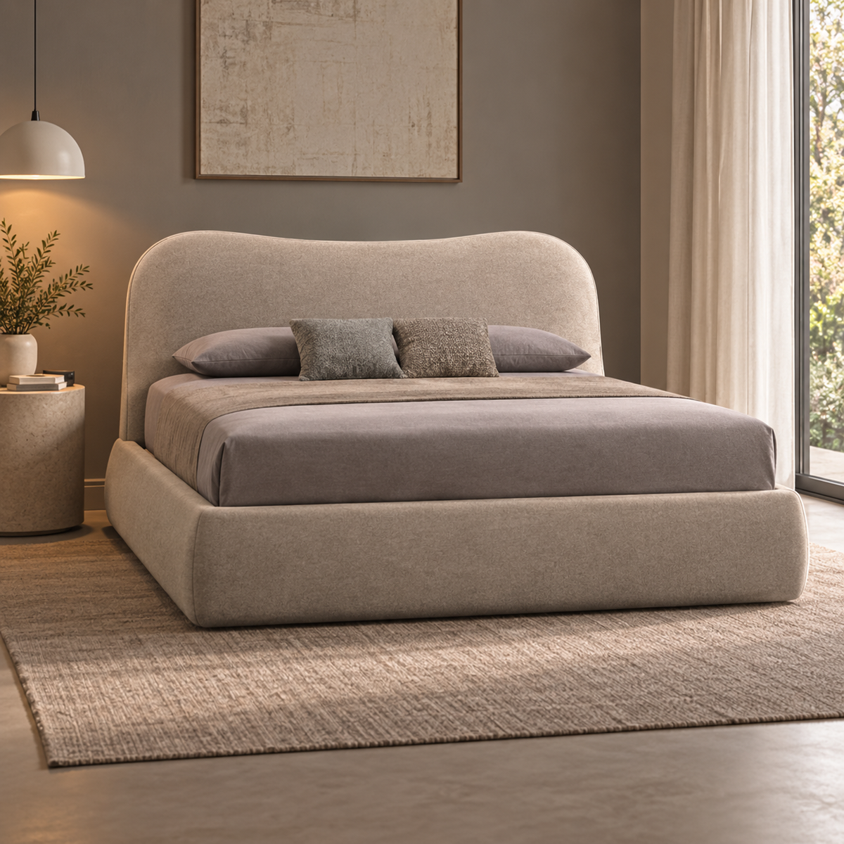 سرير فردي MDF + كتان بيچ - 120×200 سم